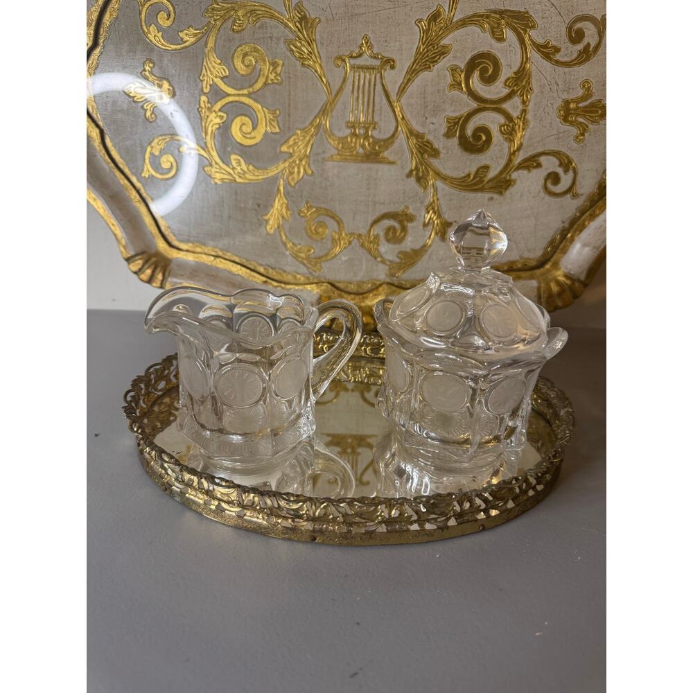 Vintag Fostoria Clear Coin Dot Creamer and Sugar Set